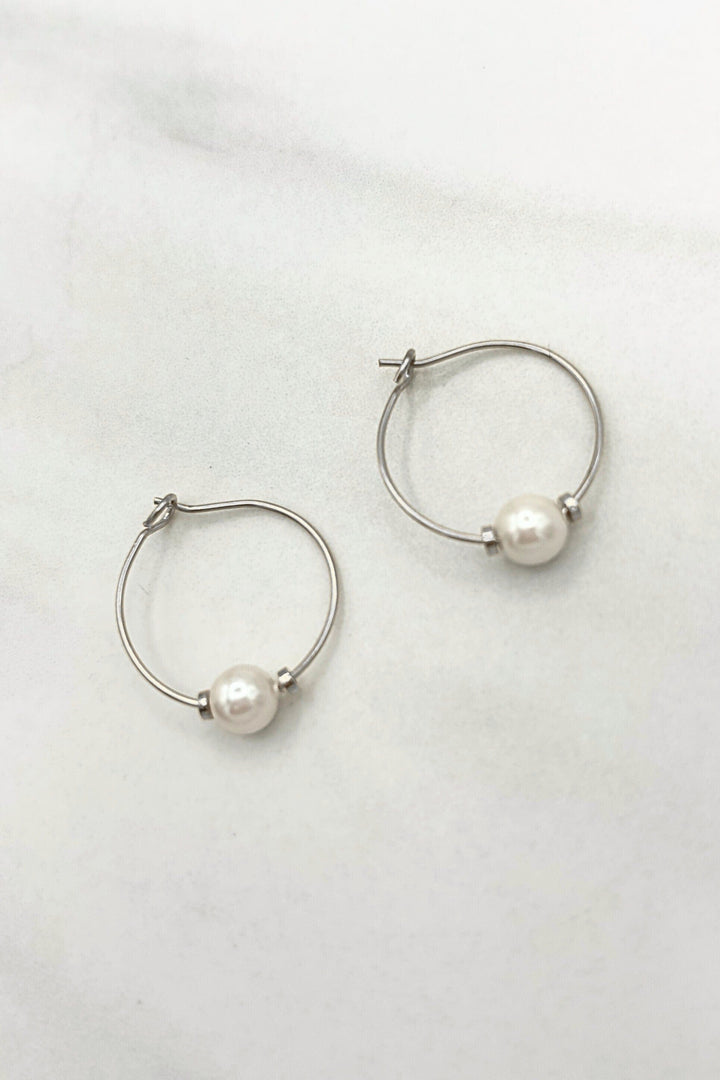 Simple Dainty Single Pearl Bead Hoops