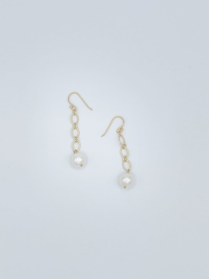 Single Pearl and Gold Chain Earrings