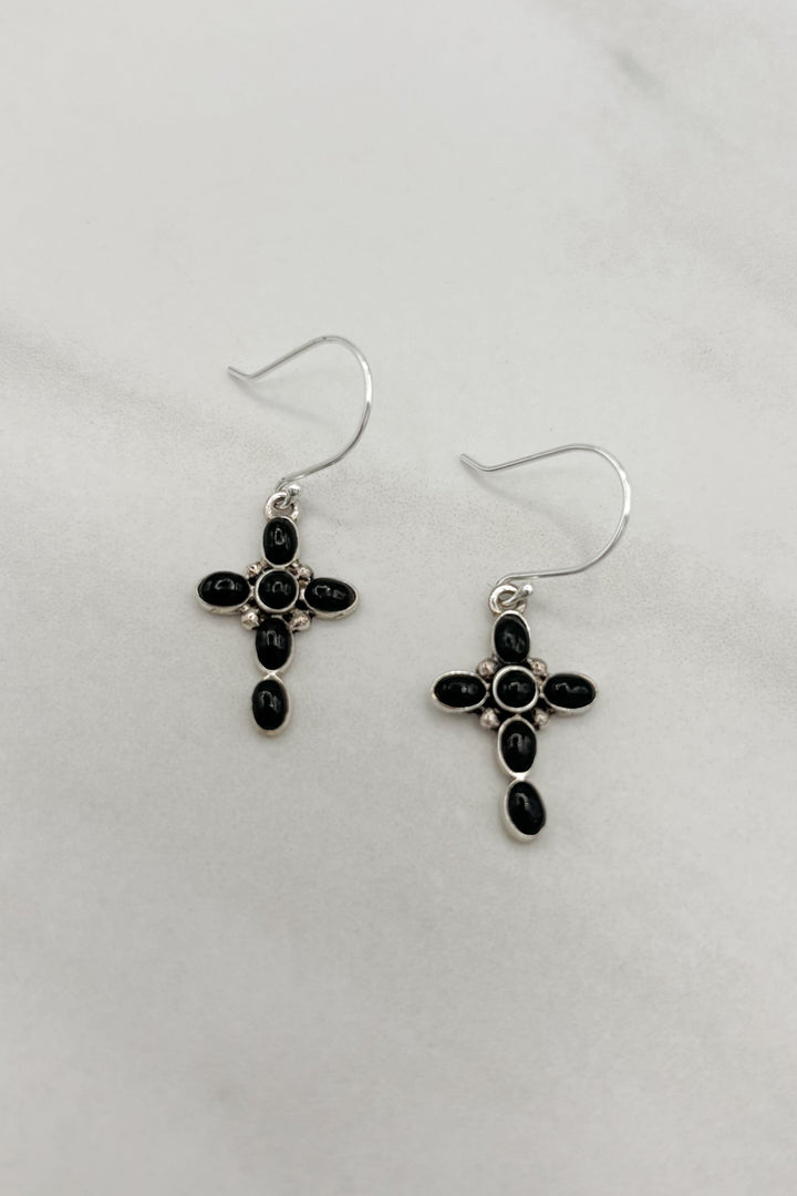 Small Bubble Cross Sterling Silver Genuine Stone Cross Dangle Earrings