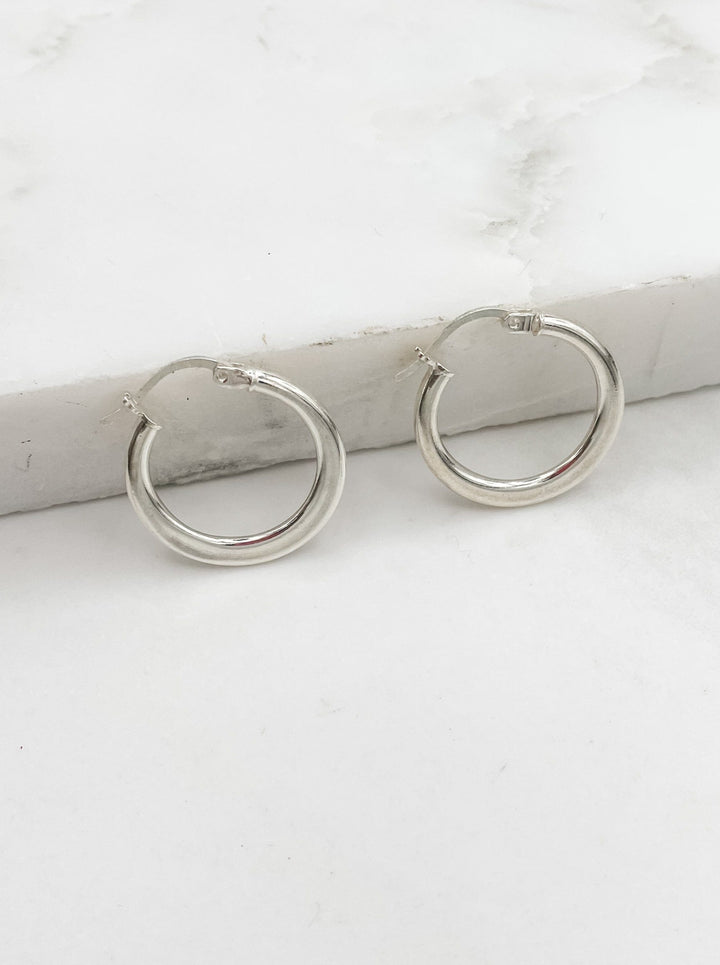 Small Circle Hoop Earrings With Flat Side