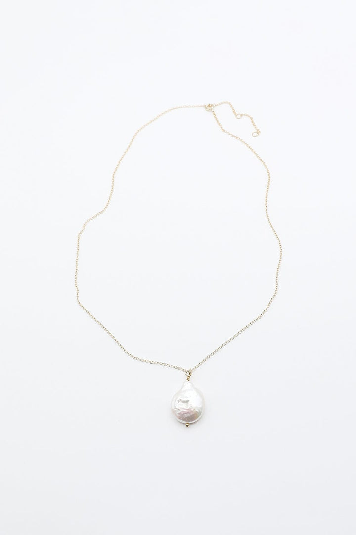 Small Flat Pearl on Dainty Necklace