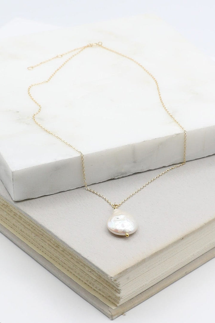 Small Flat Pearl on Dainty Necklace