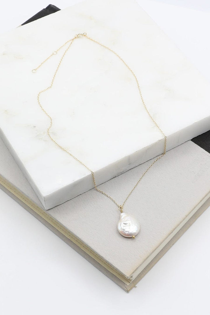 Small Flat Pearl on Dainty Necklace