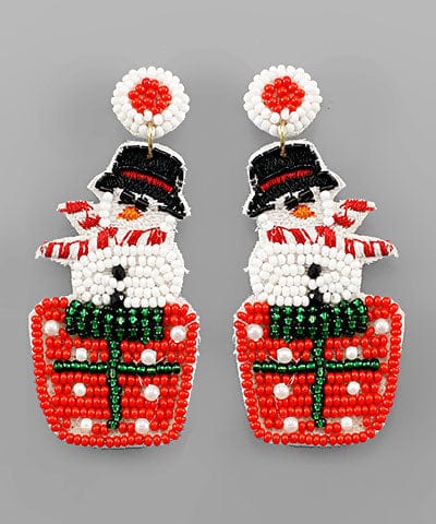 Snowman Gift Embroidered and Beaded Dangle Earrings