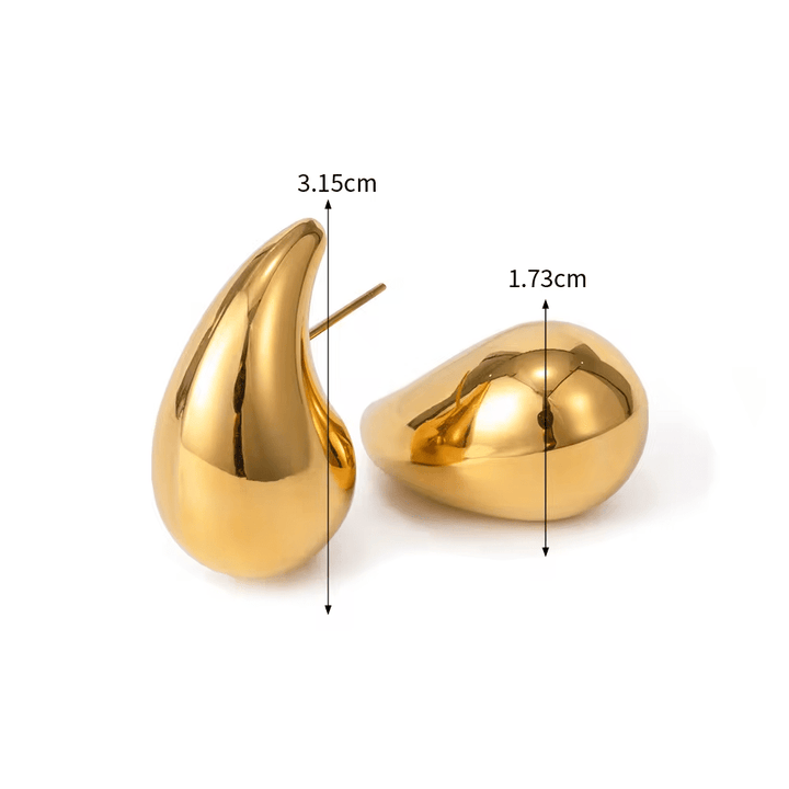 Solid Metal Water Droplet Lux 18K Gold Plated Statement Earrings