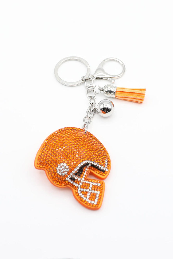 Sparkly Football Helmet Keychain with Bead and Tassel