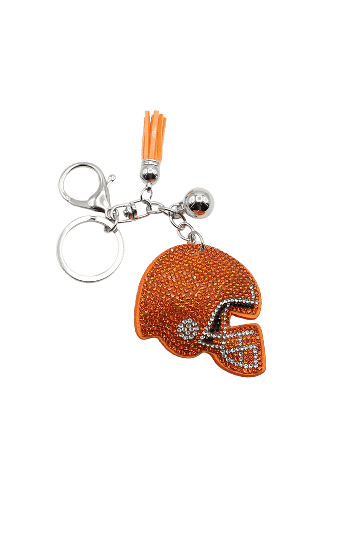 Sparkly Football Helmet Keychain with Bead and Tassel