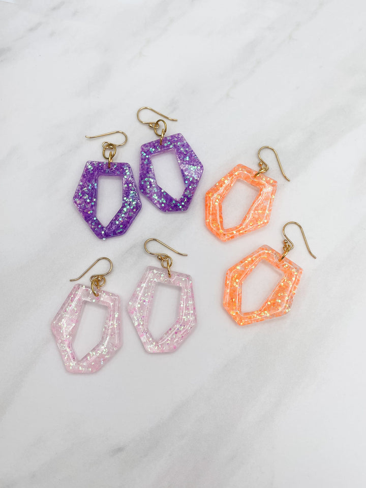 Sparkly Geometric Resin Dangle Earrings