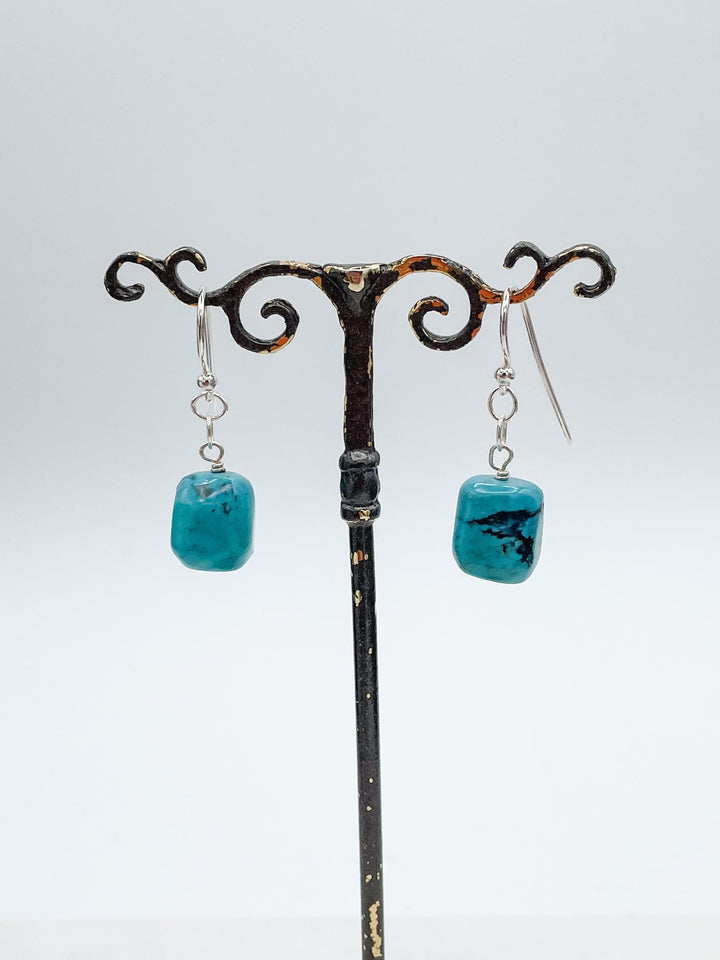 Square Cut Turquoise Earrings with Sterling Silver Hooks