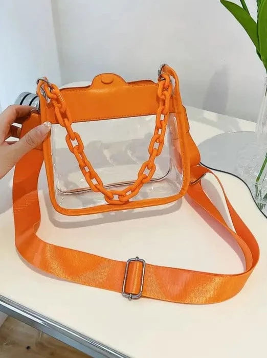 Stadium Approved Clear PVC Crossbody Bag with Chain Accent