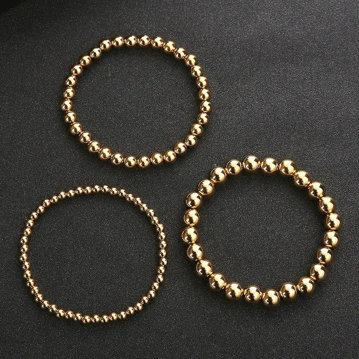 Stainless Steel & Gold Plated Ball Bead 3 Piece Bracelet Set