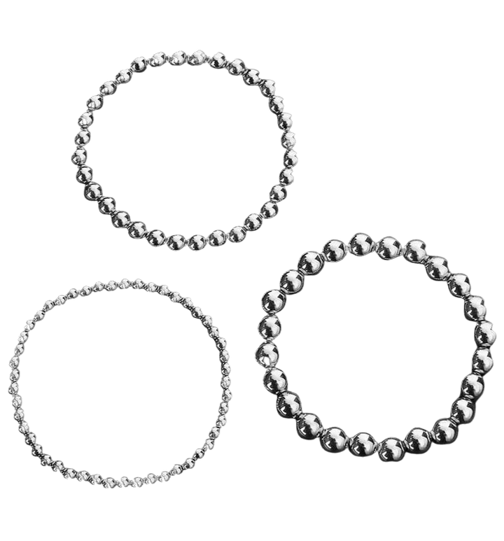 Stainless Steel & Gold Plated Ball Bead 3 Piece Bracelet Set