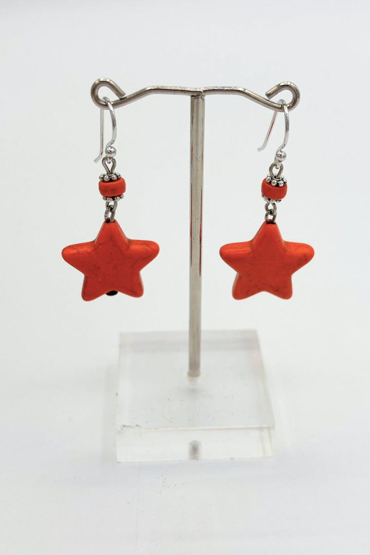 Star Shaped Genuine Stone Dangle Earrings with Accent Bead