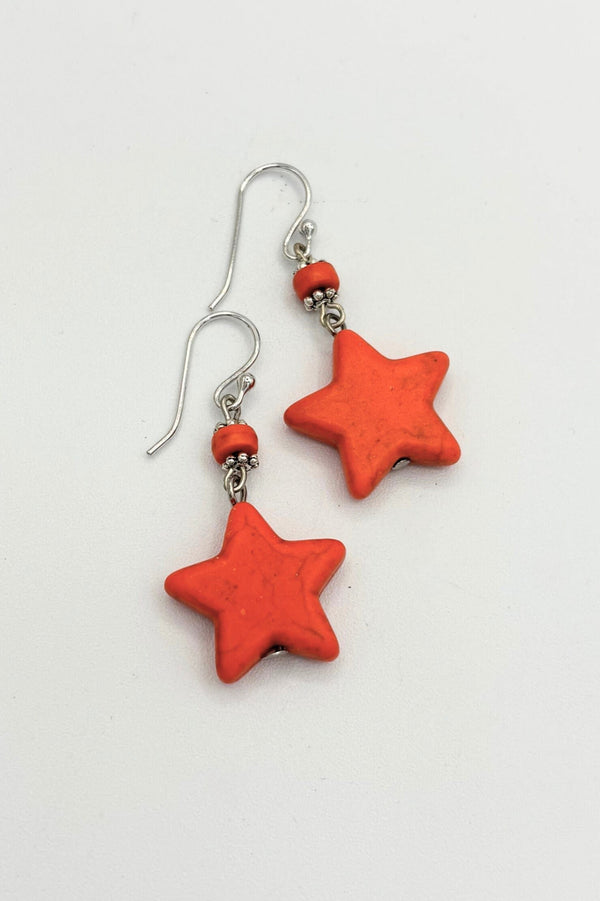 Star Shaped Genuine Stone Dangle Earrings with Accent Bead