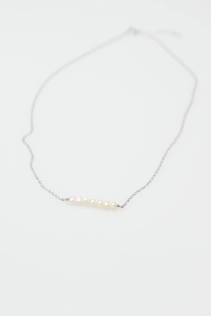 Sterling Silver 7 Pearls Line Necklace