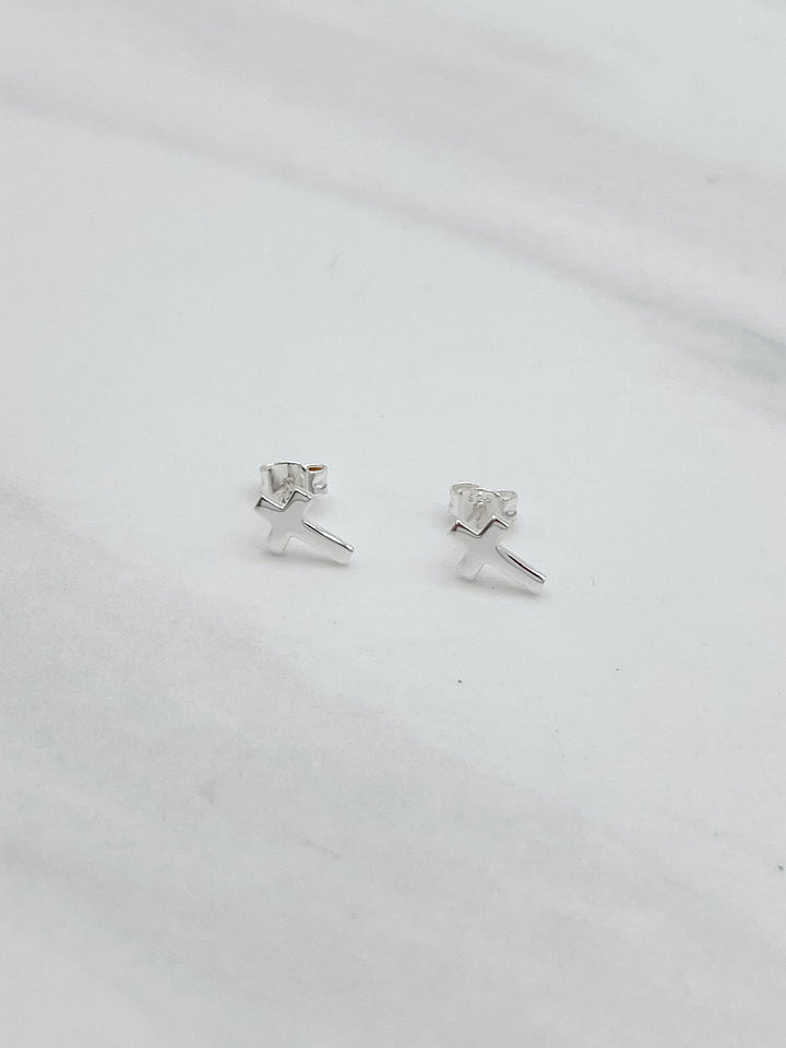 Sterling Silver Cross Stud Earrings