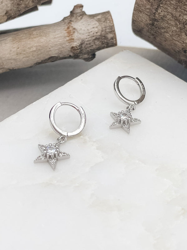 Sterling Silver CZ Star Dangle Earring