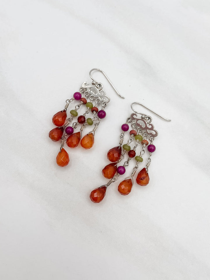 Sterling Silver Decorative 5-Strand Beaded Earrings