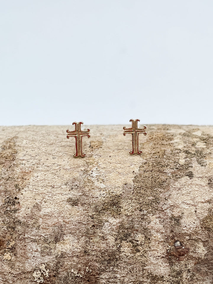 Sterling Silver Detailed Cross Studs