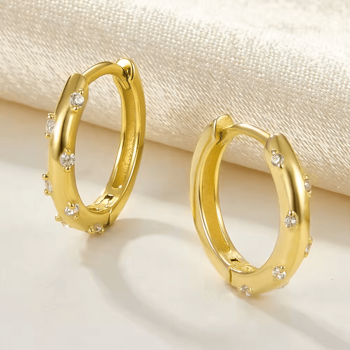 Sterling Silver Gold Plated 925 Mini Huggie Crystal Sprinkle Earrings