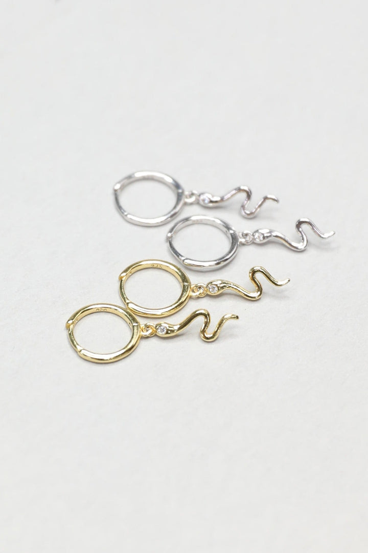 Sterling Silver Huggie Earring with Snake Accent