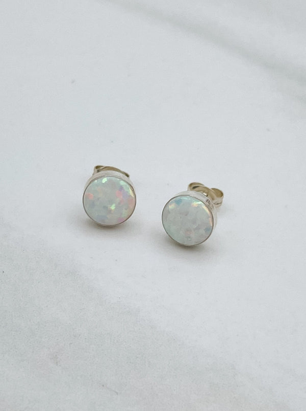 Sterling Silver Large Circular Opal Studs