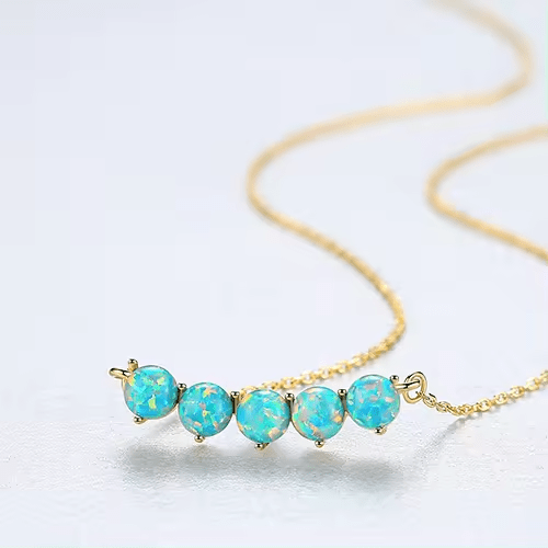 Sterling Silver or Gold Plated 5 Stone Opal Bar Necklace