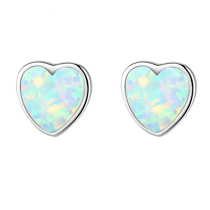 Sterling Silver or Gold Plated Opal Heart Shaped Stud Earrings