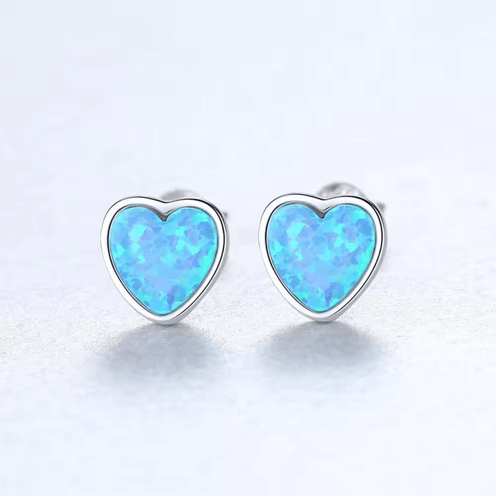 Sterling Silver or Gold Plated Opal Heart Shaped Stud Earrings