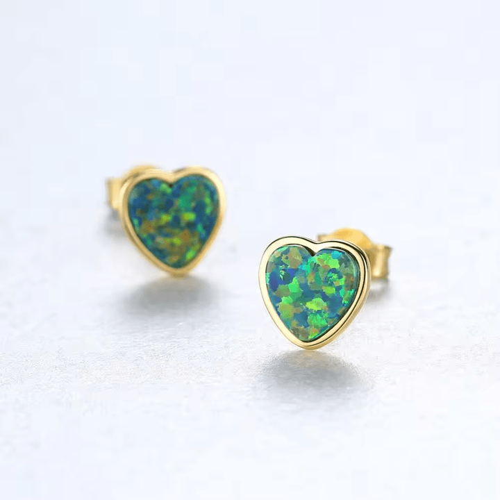 Sterling Silver or Gold Plated Opal Heart Shaped Stud Earrings