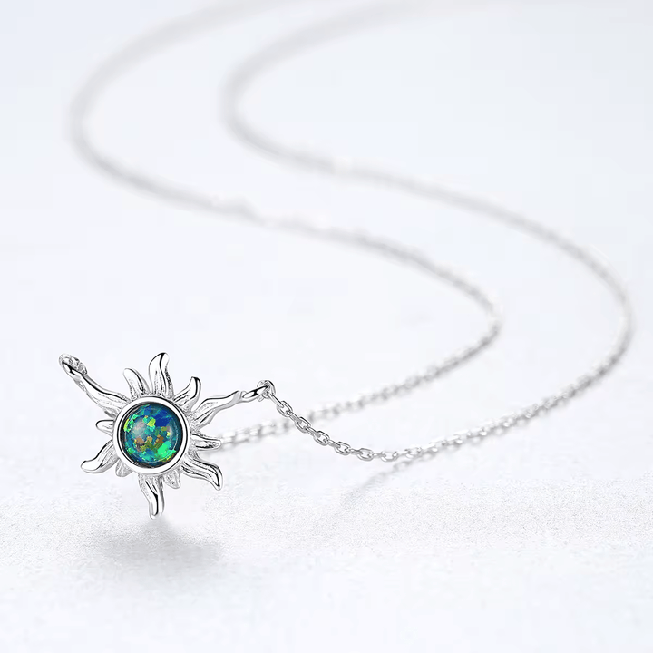 Sterling Silver or Gold Plated Opal Sun Shape Necklace