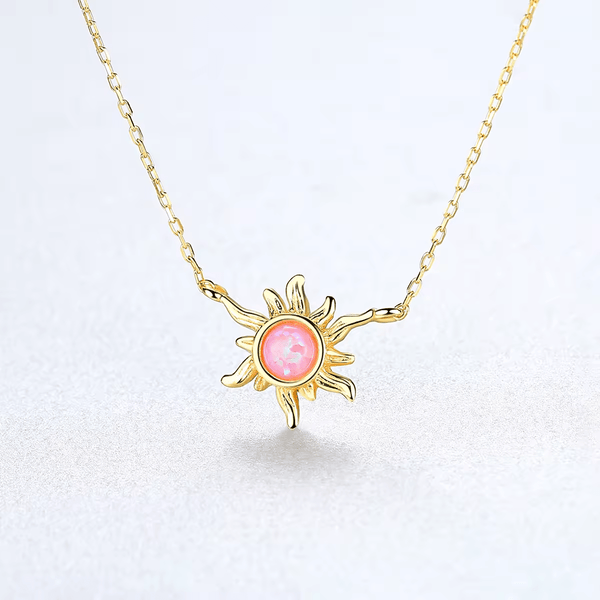 Sterling Silver or Gold Plated Opal Sun Shape Necklace