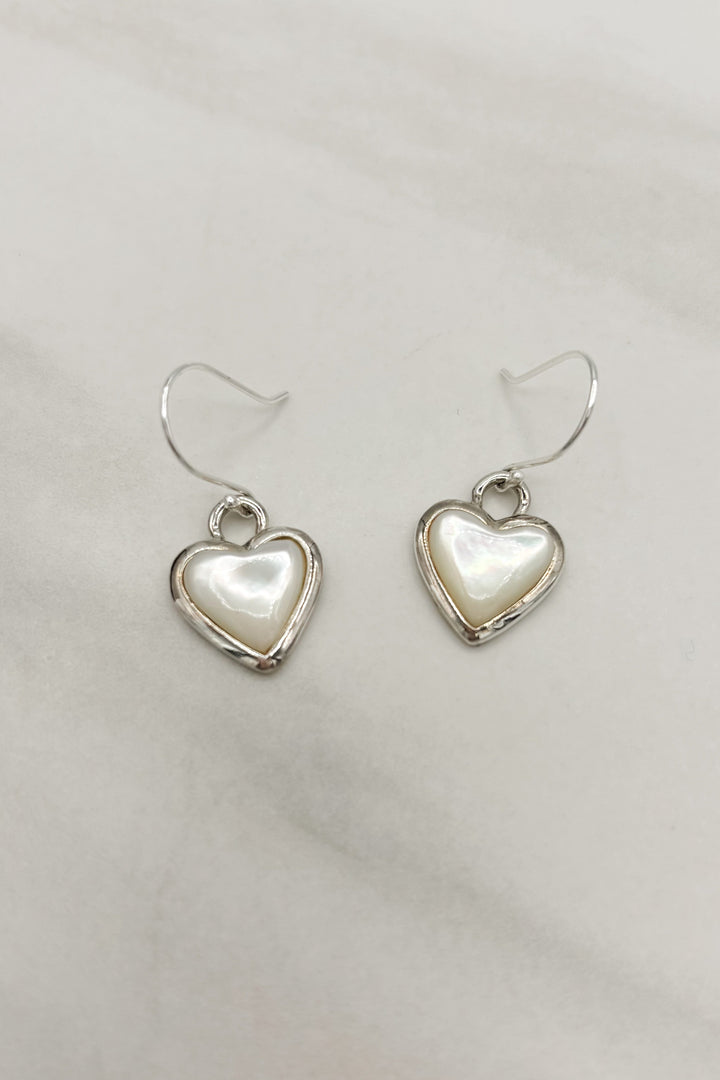 Sterling Silver Set Genuine Stone Heart Dangle Earrings