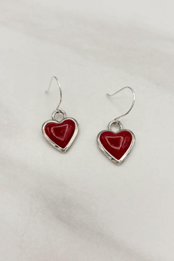 Sterling Silver Set Genuine Stone Heart Dangle Earrings