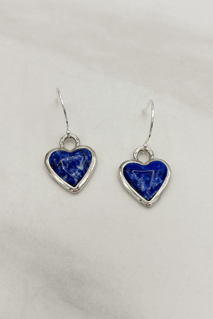 Sterling Silver Set Genuine Stone Heart Dangle Earrings