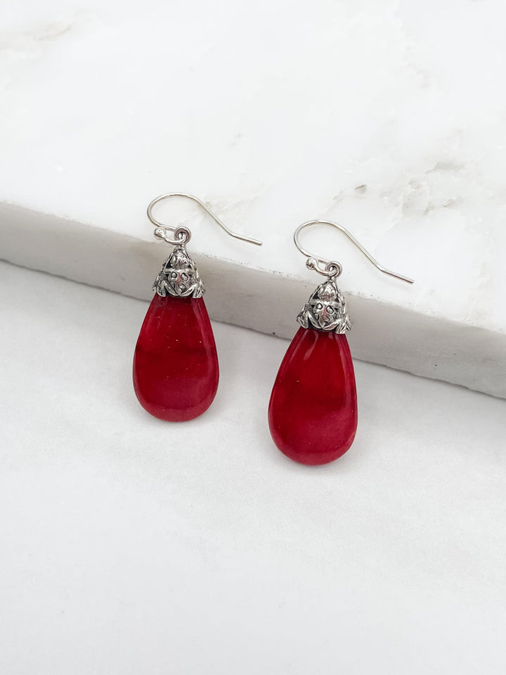 Sterling Silver Stone Teardrop Earrings