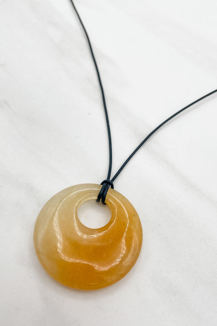 Sunny Genuine Stone Disk Leather Cord Necklace