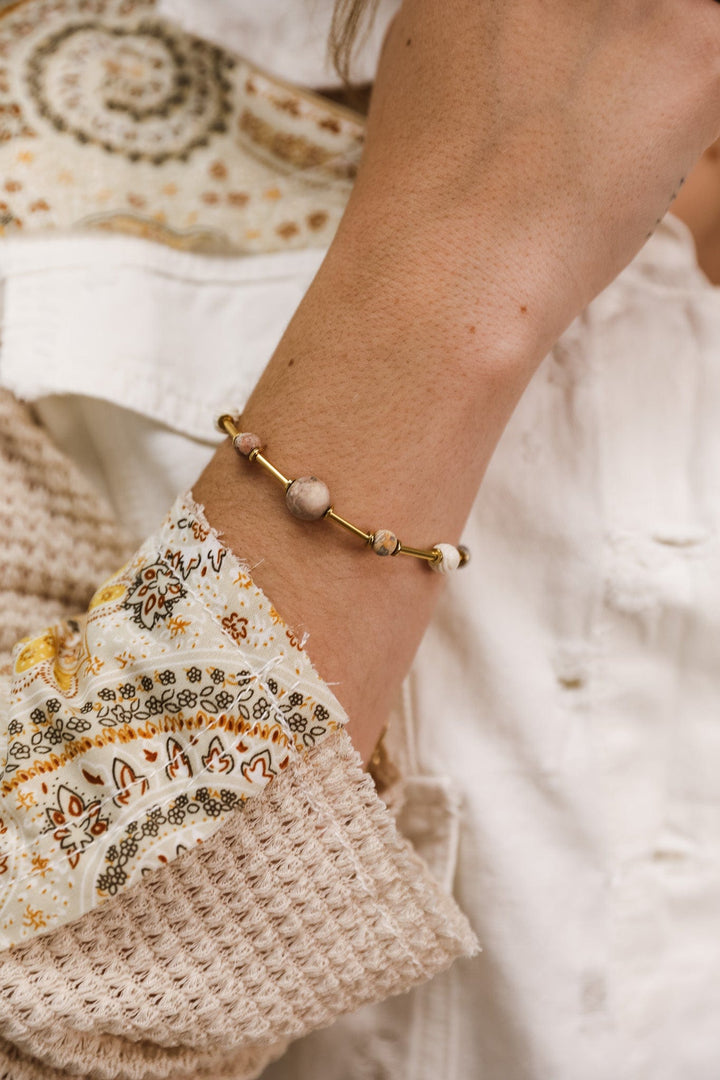 Sylvie Gabrielli Juniper Sky Eye Jasper and Gold Tube Bead Bracelet