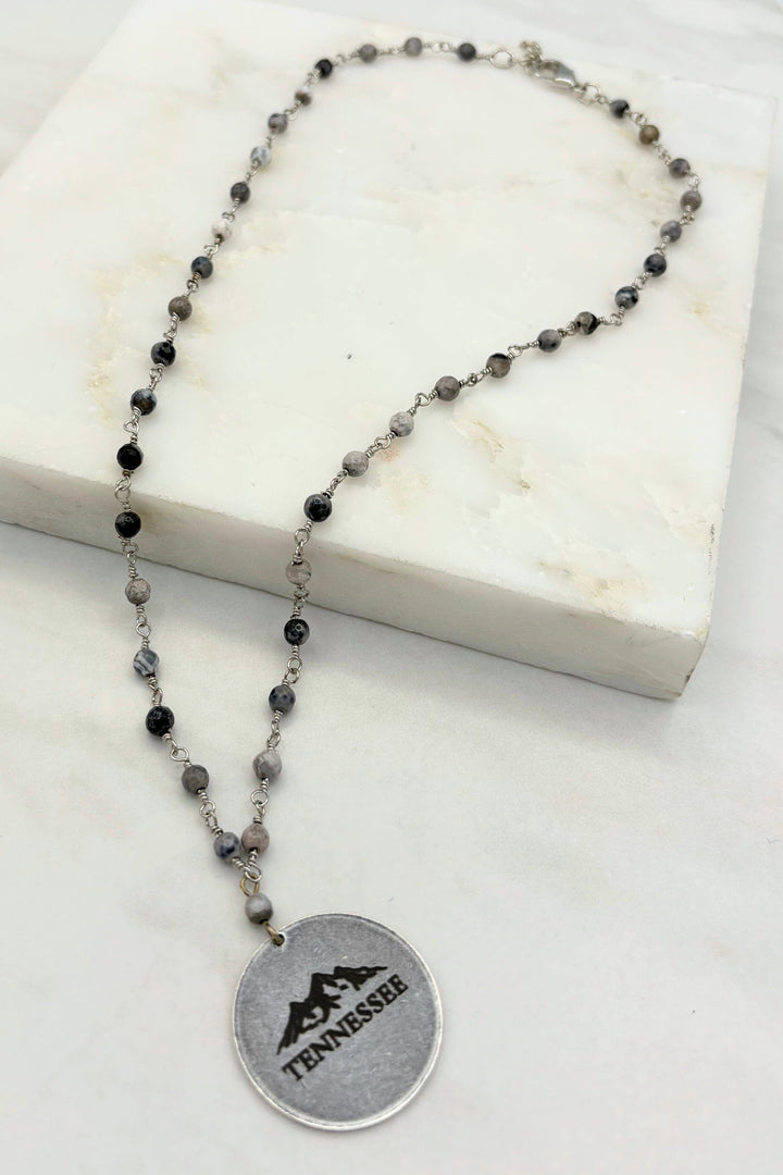 Tennessee Mountains Engraved Coin Beaded Necklace