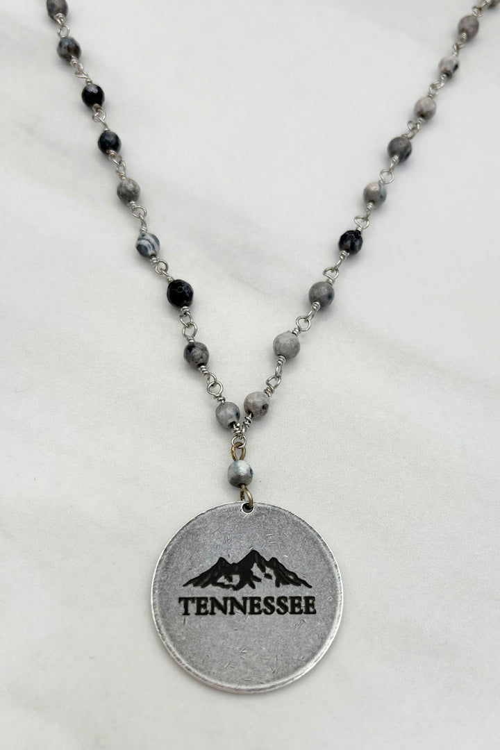 Tennessee Mountains Engraved Coin Beaded Necklace