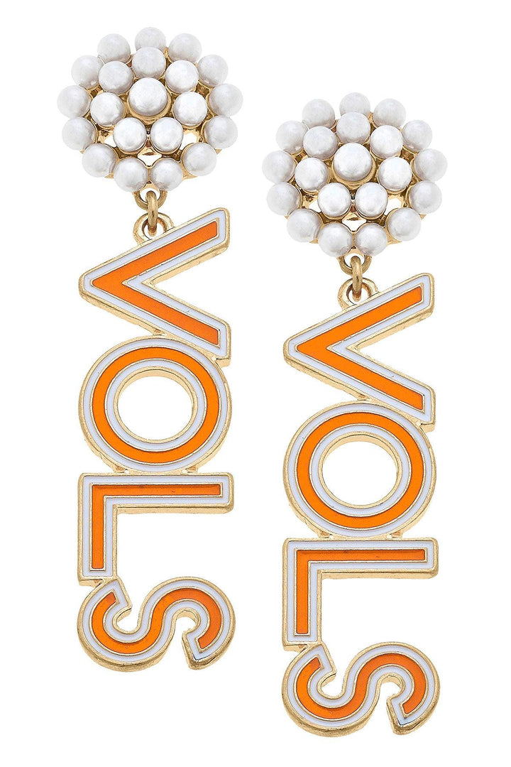 Tennessee Volunteers Pearl Cluster Outline Enamel Drop Hoop Earrings