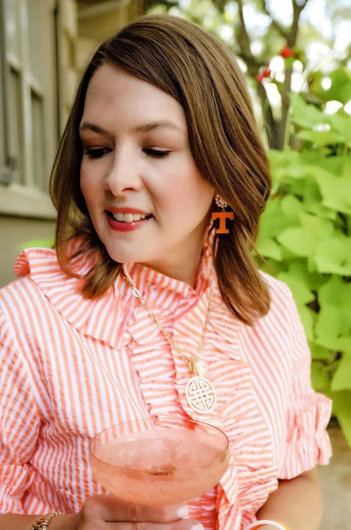 Tennessee Volunteers Pearl Cluster Outline Enamel Drop Hoop Earrings