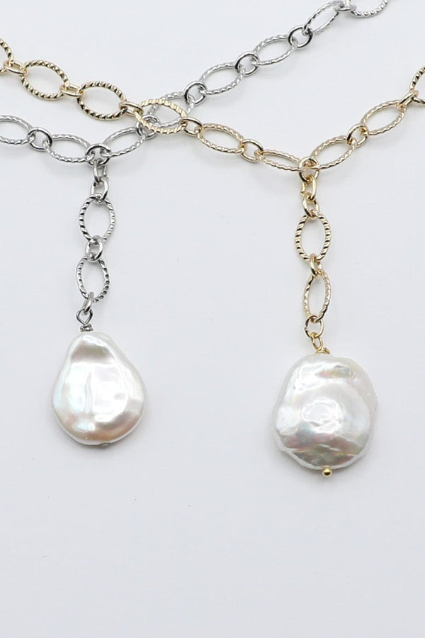 Textured Chain Necklace with Freshwater Pearl Drop Feature