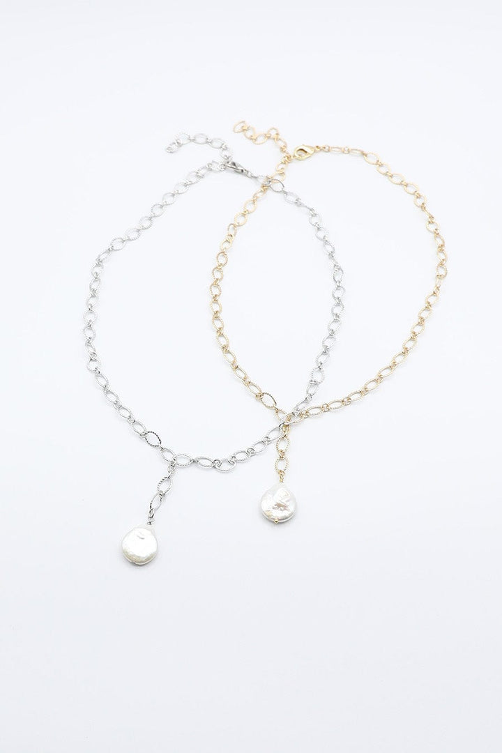 Textured Chain Necklace with Freshwater Pearl Drop Feature