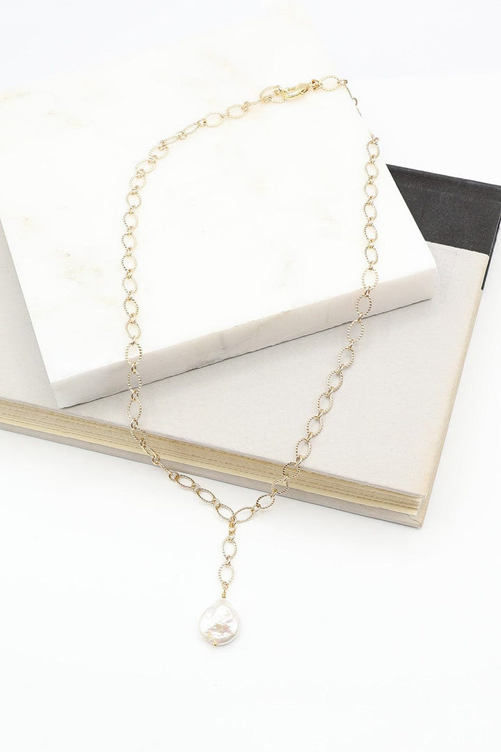 Textured Chain Necklace with Freshwater Pearl Drop Feature