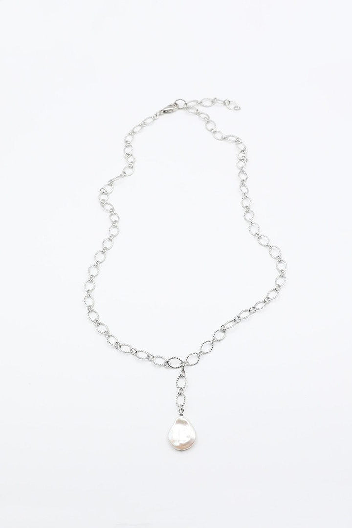 Textured Chain Necklace with Freshwater Pearl Drop Feature