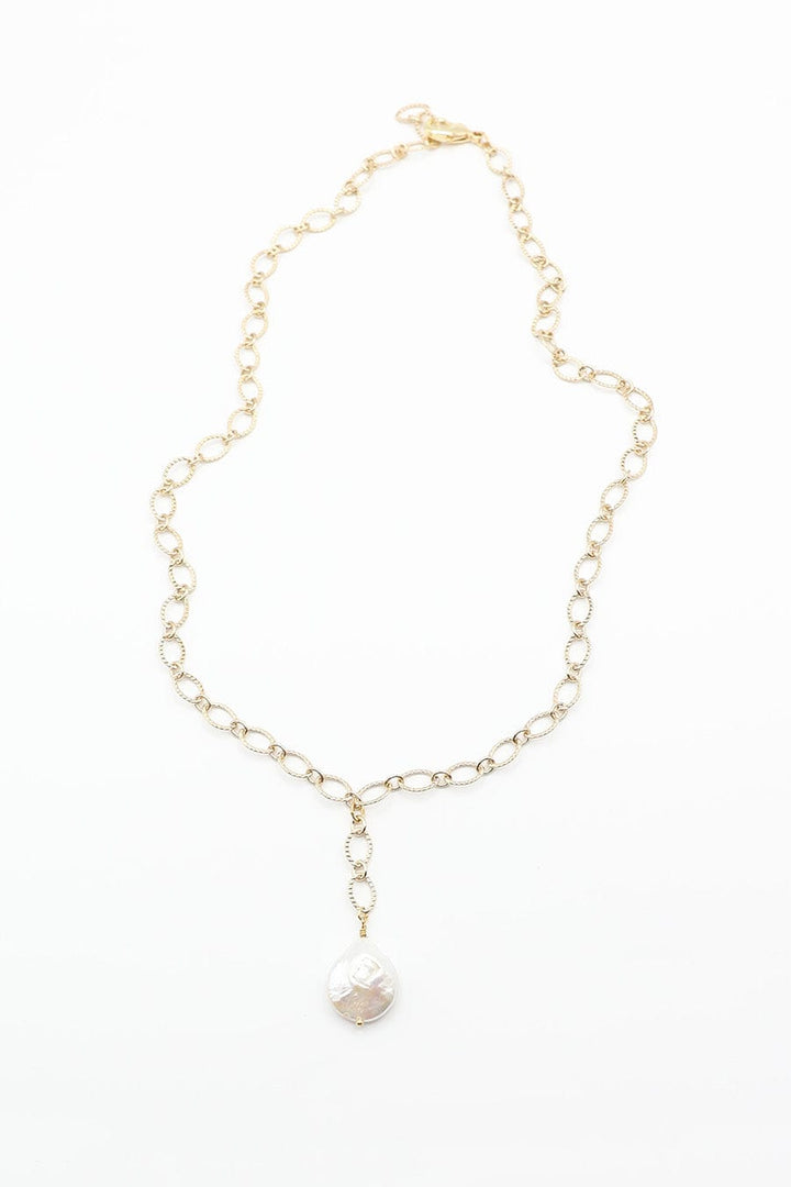 Textured Chain Necklace with Freshwater Pearl Drop Feature