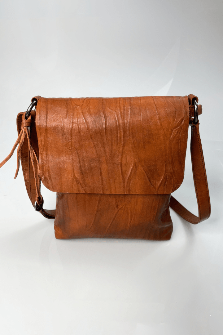 Textured Genuine Leather Top Flap Crossbody Bag