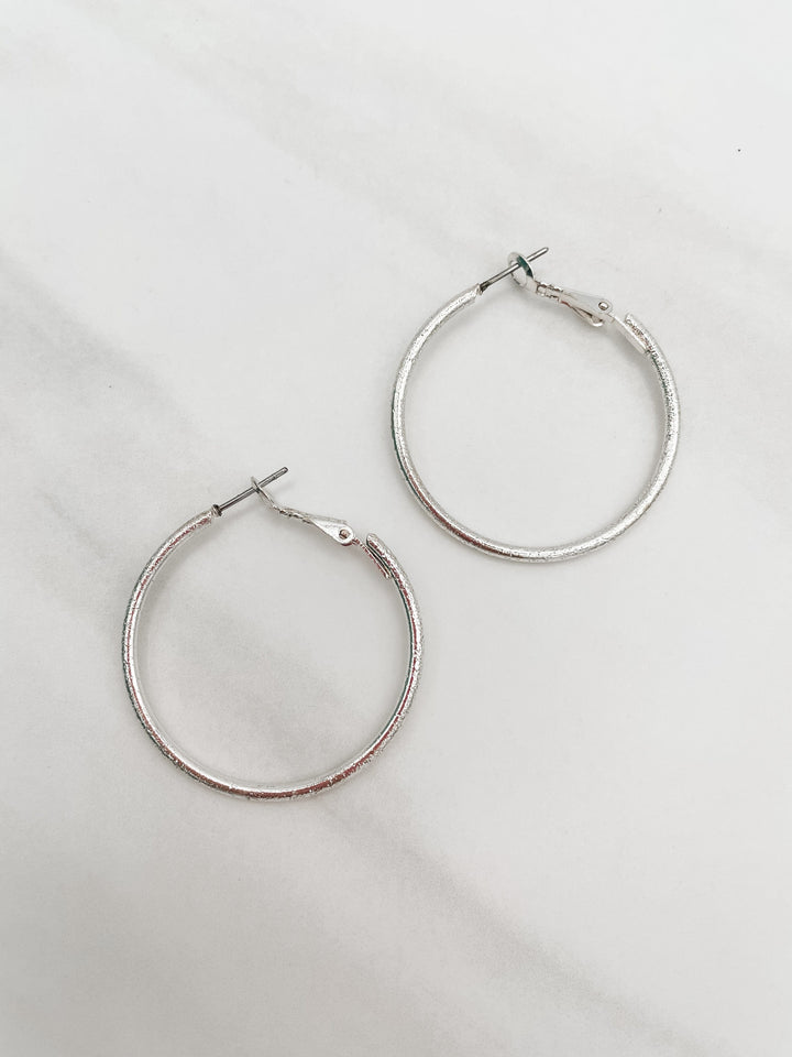 Textured Silver Medium Hoop Earrings