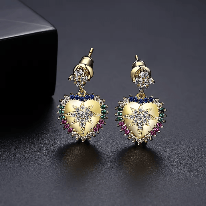 The Sophia Starburst Gold Heart Earrings